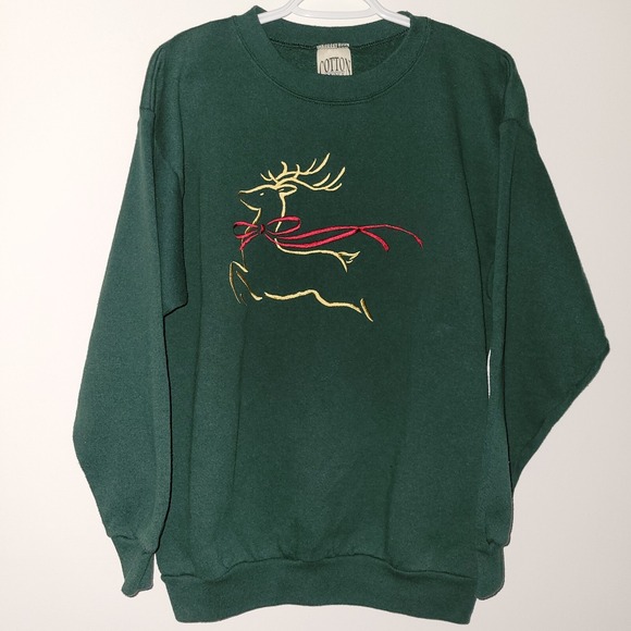 Cotton Grove Other - Vintage Cotton Grove Reindeer Christmas Sweatshirt Size Large Green